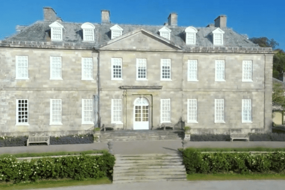 Front view of Antony House, an 18th-century historic mansion in Cornwall.