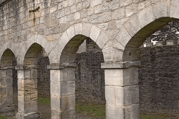 Stone arcade arches of the Deer House at Auckland Castle in County Durham, England