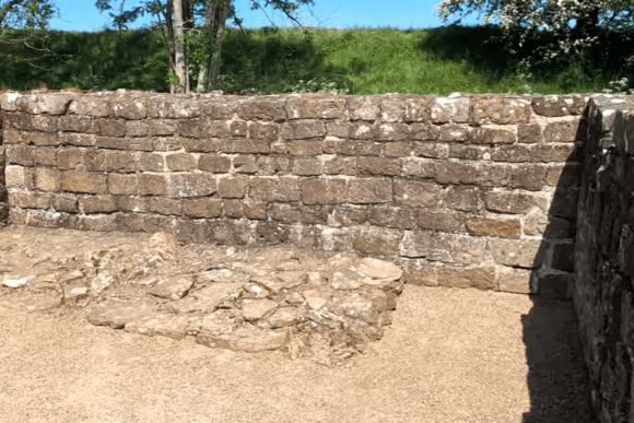 Interior stone walls and floor remains of Banks East Turret on Hadrian’s Wall in Northumberland